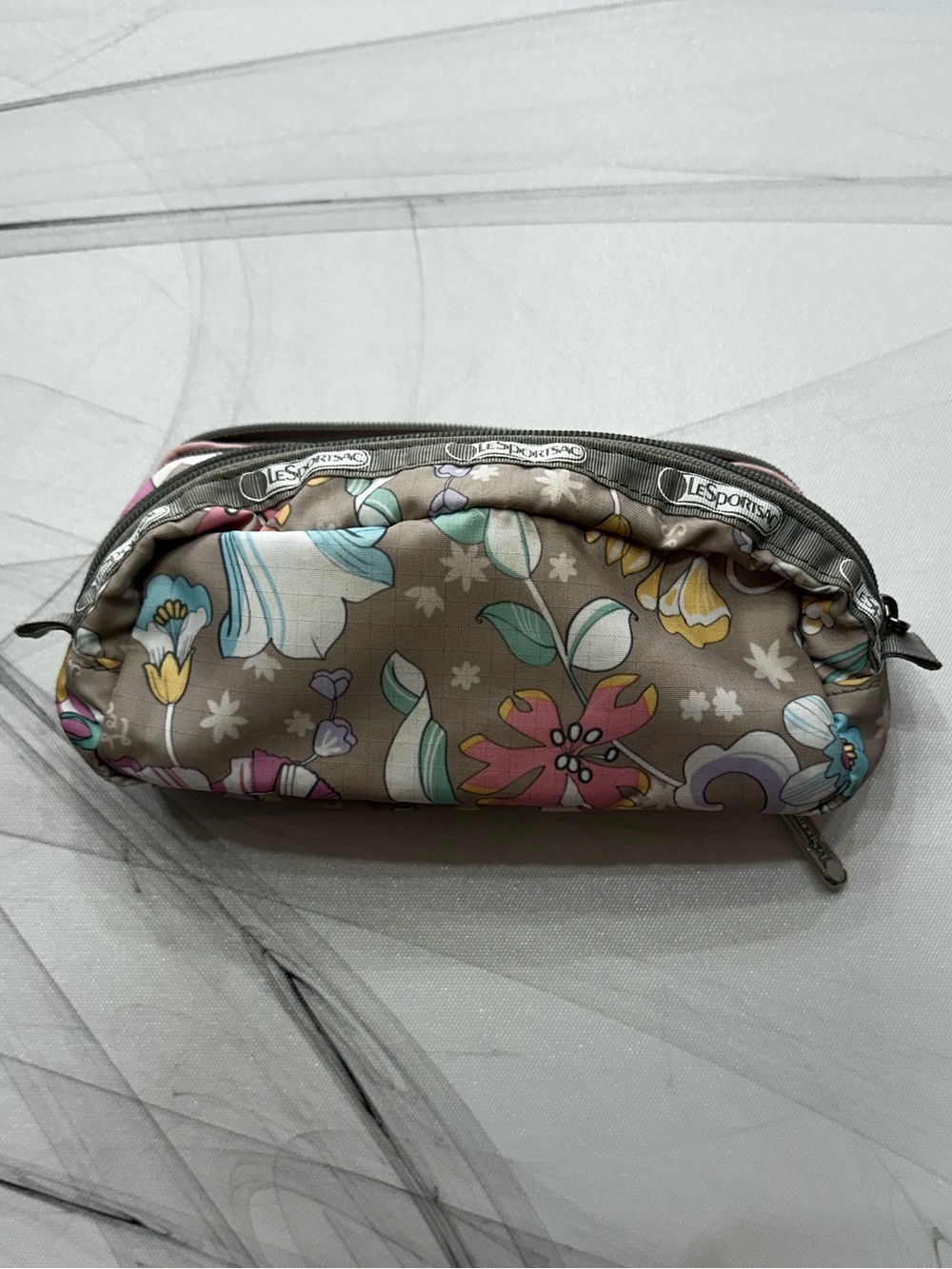 LeSportsac Indienne Floral Nylon Cosmetic Pouch Bag 2 Zip